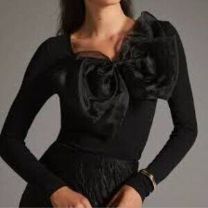 Anthropologie Sunday in Brooklyn Women's Bow Top Knit NWT Black Size XL Holiday